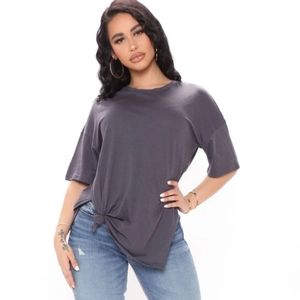 FASHION NOVA dark grey tie front top size medium